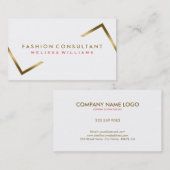 白ミニマル色と幾何学的金ゴールドアクセント 名刺 (正面/裏面)