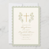 白ミニマル花洗礼十字架 招待状 (正面)