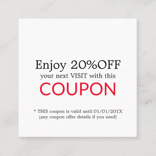 白ミニマル赤いハート美しい割引クーポン 割引カード (正面)