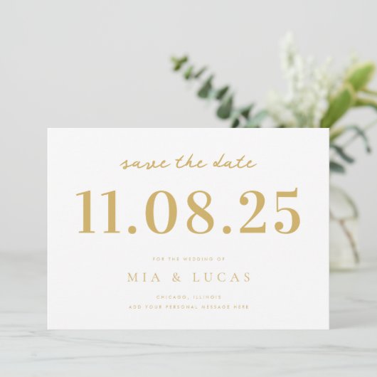 白ミニマル金ゴールドシ結婚ックの日付非写真 セーブザデート (スタンド正面)