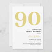 白ミニマル金ゴールドタイポグラフィ誕生日 招待状 (正面)