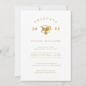 白ミニマル金ゴールド卒業パーティー 招待状 (正面)