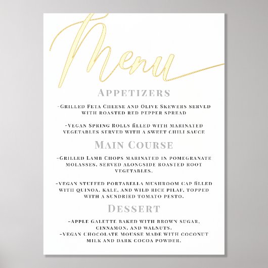 白ミニマル金ゴールド書結婚のメニュー 箔ポスター (正面)