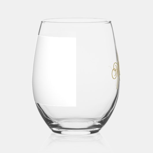 白ミニマル金ゴールド追加の名前とモノグラムメニュー ステムなしワイングラス (右)
