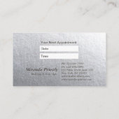 白ミニマル銀エンボス文字美容師 予約カード (裏面)