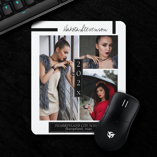 白ミニマル黒の卒業アート写真 マウスパッド