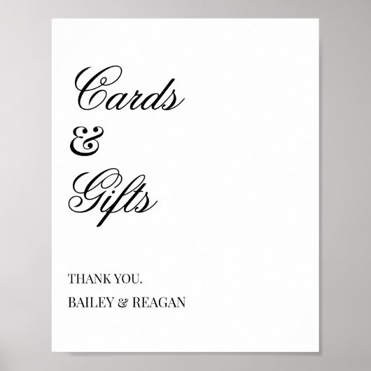 白ミニマル黒の結婚式のカードとギフト ポスター (正面)