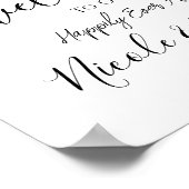 白ミニマル黒の結婚歓迎サイン ポスター (角)