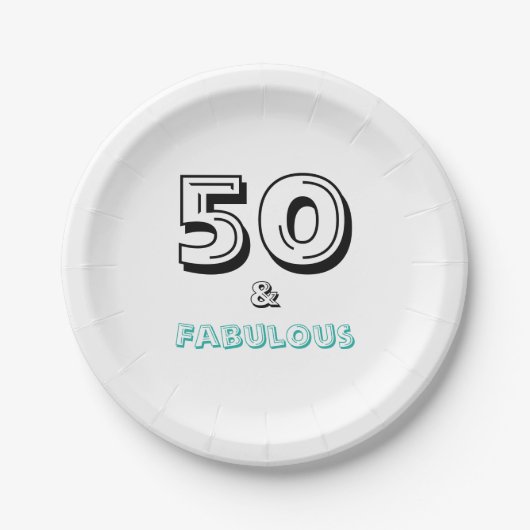 白ミニマル黒ターコイズ素晴らしい50番目のパーティー ペーパープレート (正面)