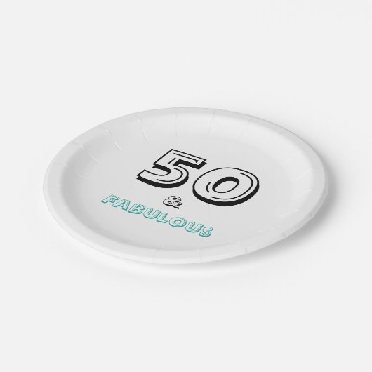 白ミニマル黒ターコイズ素晴らしい50番目のパーティー ペーパープレート (アングル)