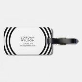 白ミニマル黒丸のジオメトリック線 ラゲッジタグ (裏面横)