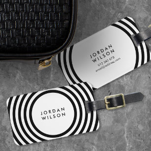 白ミニマル黒丸のジオメトリック線 ラゲッジタグ