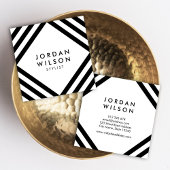 白ミニマル黒四角ラインジオメトリック スクエア名刺