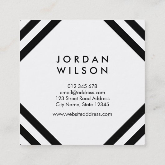 白ミニマル黒四角ラインジオメトリック スクエア名刺 (裏面)