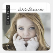 白ミニマル黒線Photo Gradありがとう スクエアシール (正面)