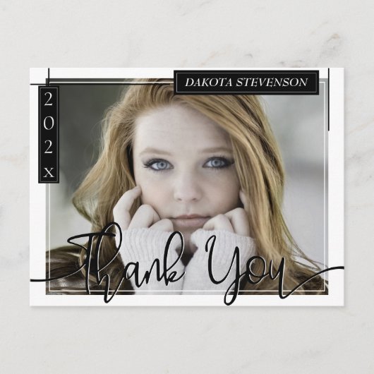 白ミニマル黒線Photo Gradありがとう ポストカード (正面)