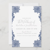 白ミニマル&青フローラレースエレガントな結婚式 招待状 (正面)