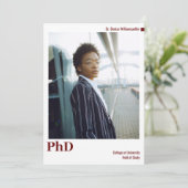 白ミニマルBurgundy写真PhD卒業 案内状 (スタンド正面)