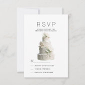 白ミントエレガントグリーンフローラケーキRSVP 招待状 (正面)