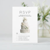 白ミントエレガントグリーンフローラケーキRSVP 招待状 (スタンド正面)