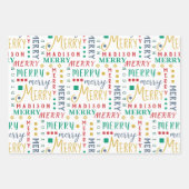 白メリーいカラフル上のスクリプト4写真クリスマス ラッピングペーパーシート (正面3)