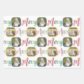 白メリーいカラフル上のスクリプト4写真クリスマス ラッピングペーパーシート (正面)