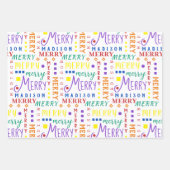 白メリーにレインボー4写真クリスマス ラッピングペーパーシート (正面3)