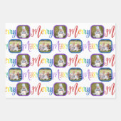 白メリーにレインボー4写真クリスマス ラッピングペーパーシート (正面)