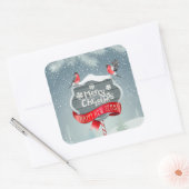 白メリーのクリスマスと鳥との新年おめでとう スクエアシール (封筒)
