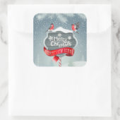 白メリーのクリスマスと鳥との新年おめでとう スクエアシール (バッグ)