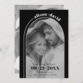 白モダンいアーチとフォトブラック結婚ズ セーブザデート