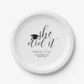 白モダンいエレガント彼女は卒業した ペーパープレート (正面)