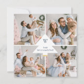 白モダンいクリスマスツリーモノグラムフォーフォト シーズンカード (正面)