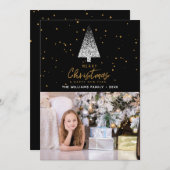 白モダンいクリスマスツリー写真 シーズンカード (正面/裏面)