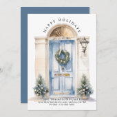 白モダンいクリスマスドア新しいホームムービング シーズンカード (正面/裏面)