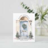 白モダンいクリスマスドア新しいホームムービング シーズンポストカード (スタンド正面)