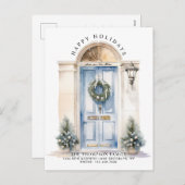 白モダンいクリスマスドア新しいホームムービング シーズンポストカード (正面/裏面)