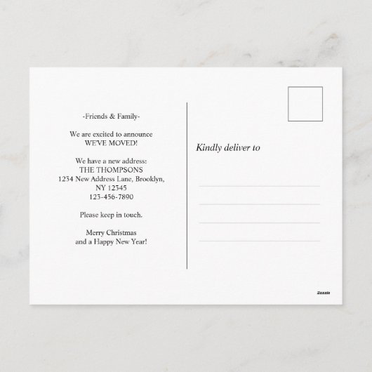 白モダンいクリスマスドア新しいホームムービング シーズンポストカード (裏面)