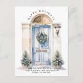 白モダンいクリスマスドア新しいホームムービング シーズンポストカード (正面)