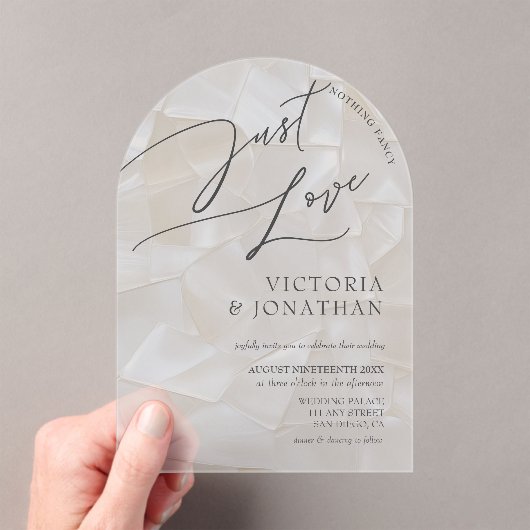 白モダンいファンシーは愛の結婚のみ アクリル招待状 (インサイチュ (ポータブル))