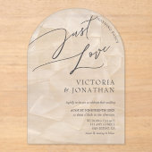 白モダンいファンシーは愛の結婚のみ アクリル招待状 (正面)