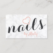 白モダンい大理かわいらし石赤面ピンクの黒爪、 ネイル 名刺 (正面)