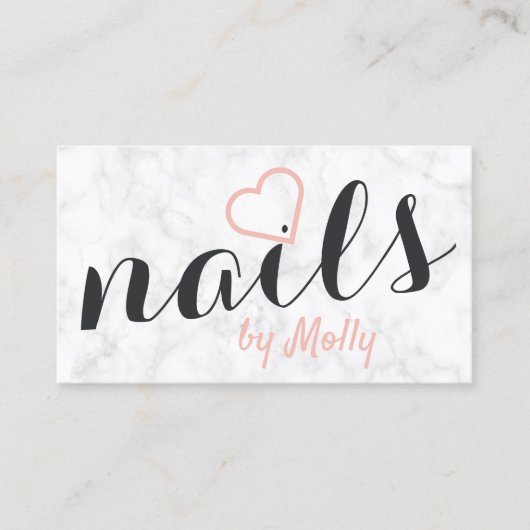 白モダンい大理かわいらし石赤面ピンクの黒爪、 ネイル 名刺 (正面)