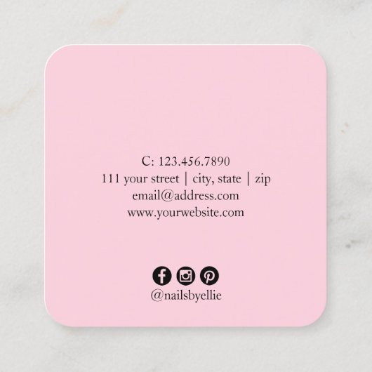 白モダンい大理石とピンクの爪、 ネイル スクエア名刺 (裏面)