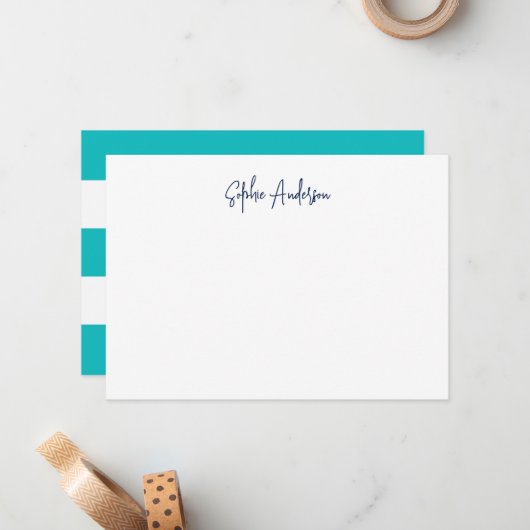 白モダンい文字とストライプカスタム色のスクリプト ノートカード (正面/裏面インサイチュ)