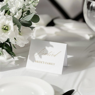 白モダンい結婚予約テーブルのテント記号 招待状