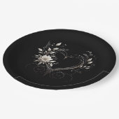 白モダンい花とハート ペーパープレート (アングル)