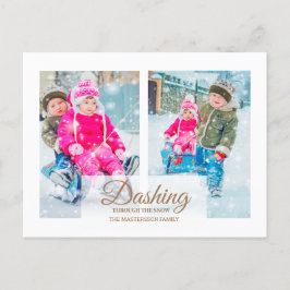 白モダンい2フォトクリスマスダッシングスノー シーズンポストカード