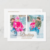 白モダンい2フォトクリスマスダッシングスノー シーズンポストカード (正面/裏面)