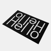 白モダンいHello Welcome Word Art On Black ドアマット (アングル)